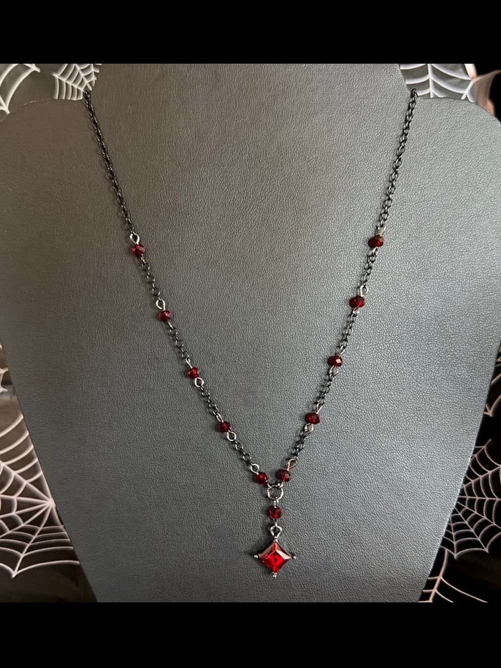 Gothic Vampire Blood Red Crystal Pendant Necklace
